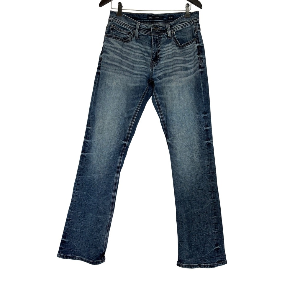 BKE Carter Straight Leg Jeans Mens 31x32 Medium Wash Stretch Denim Whiskered